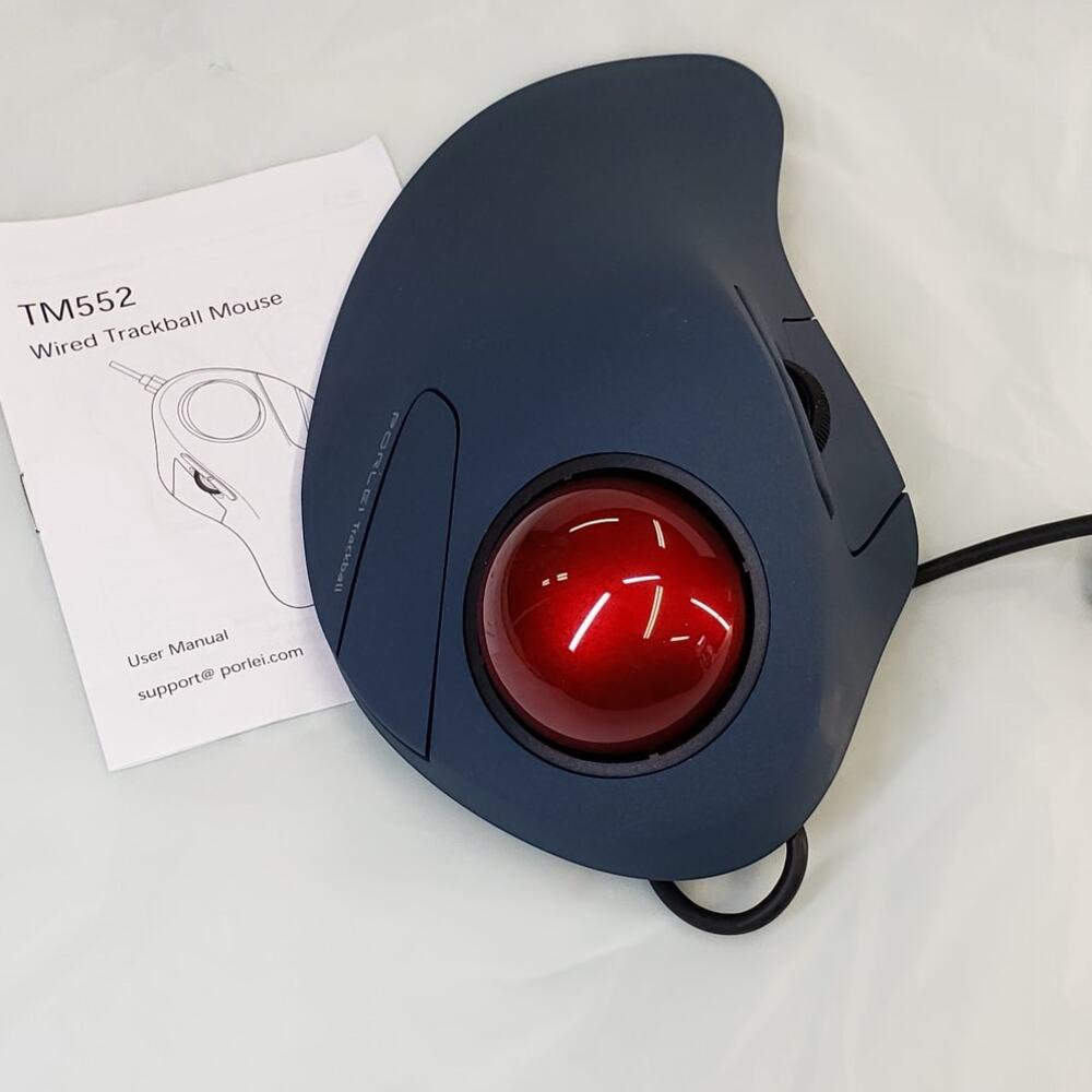 PORLEI TM552 Wired Trackball Mouse Large Hands, Ergonomic Design Reduces Wrist